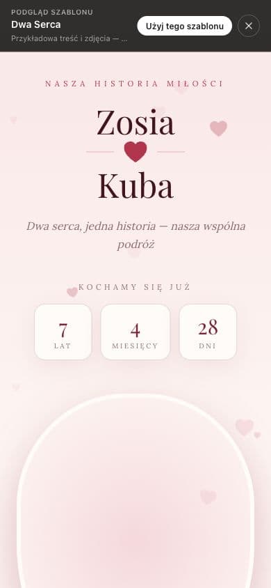 Mobile preview of a Two Hearts anniversary page